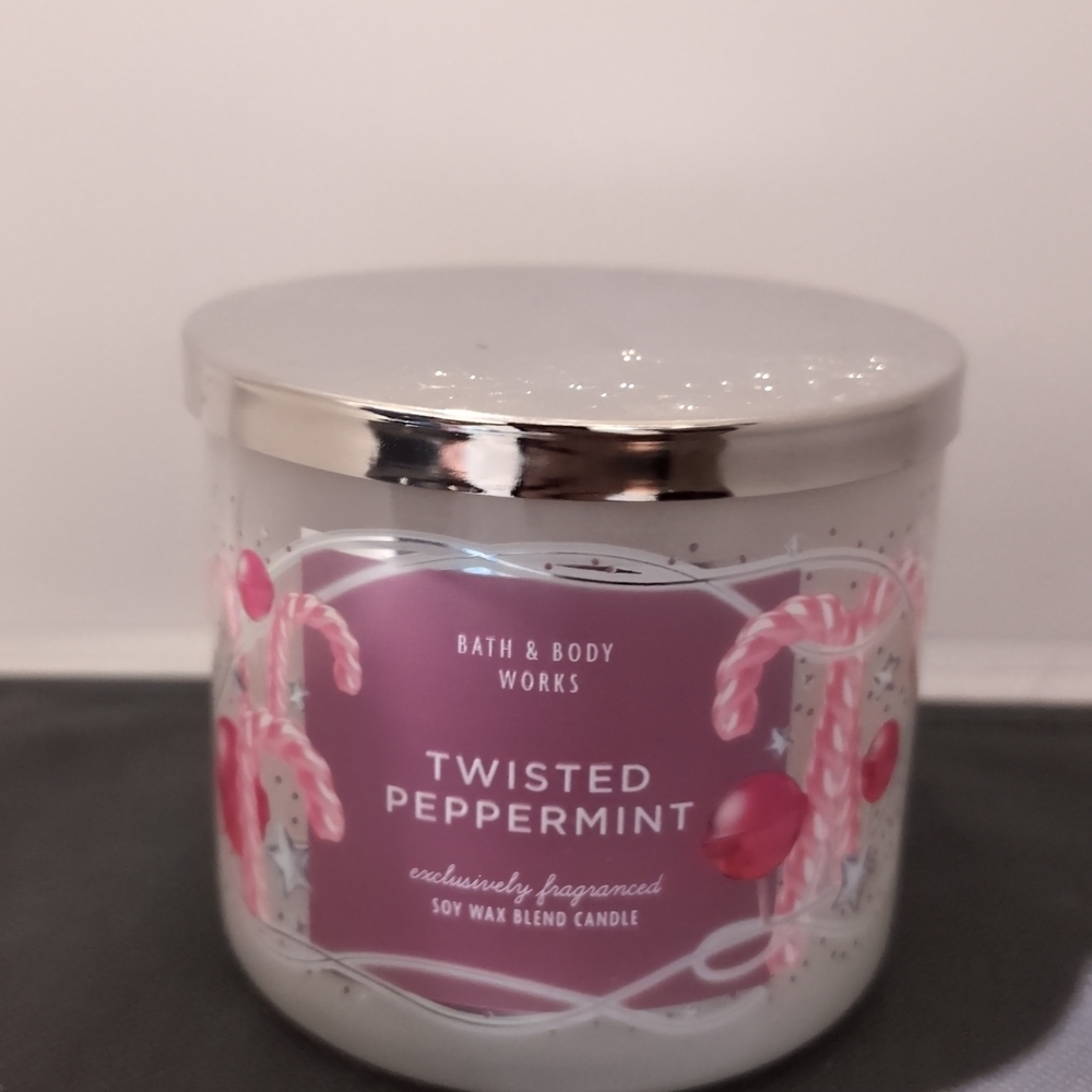 Bath & Body Works Twisted Peppermint Candle - Silver and Pink